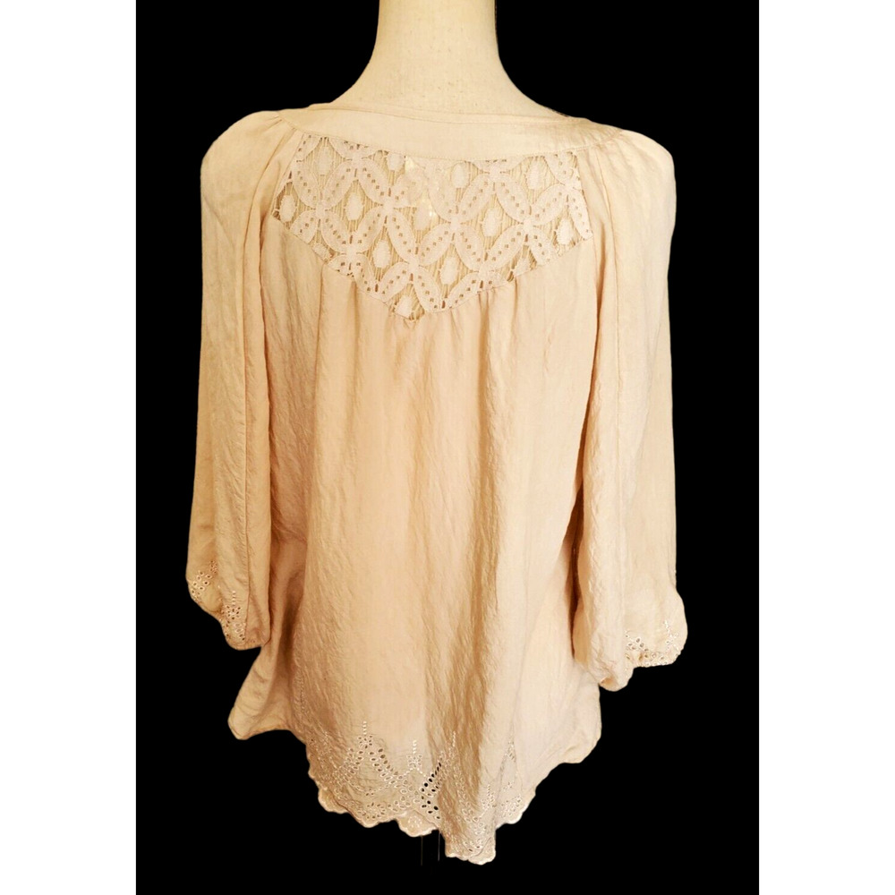 Fig And Flower Ivory Beige Boho Tunic Top Lace Eyelet Detail Sz M - Picture 3 of 5